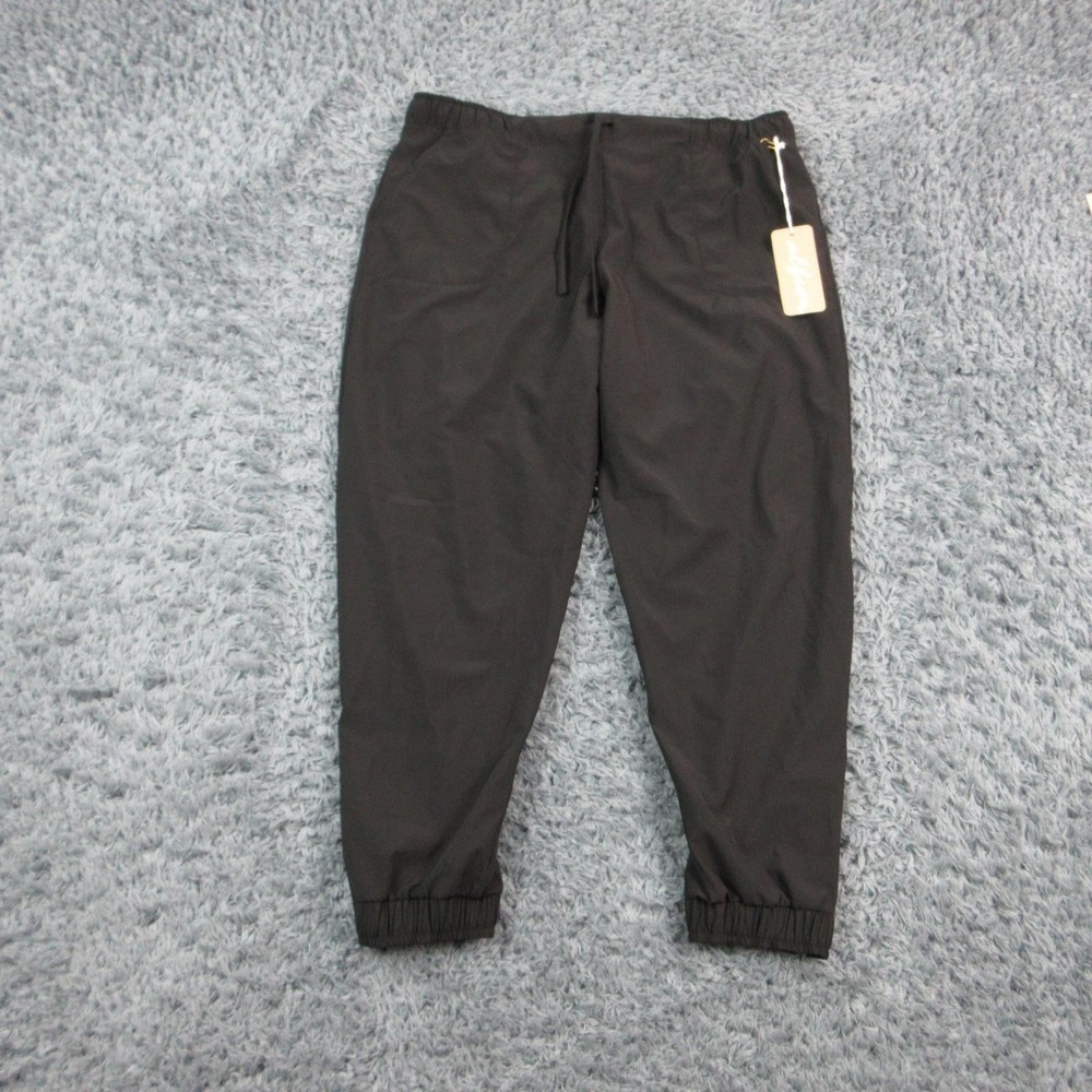 Albion Pants Womens M Petite Black Jogger Adjustable Waist Drawstring 34x25* NWT